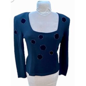 Cashmere Blend Sweater w/Velvet Dot Accents by Jennifer Roberts Sz 12 Vintage 19